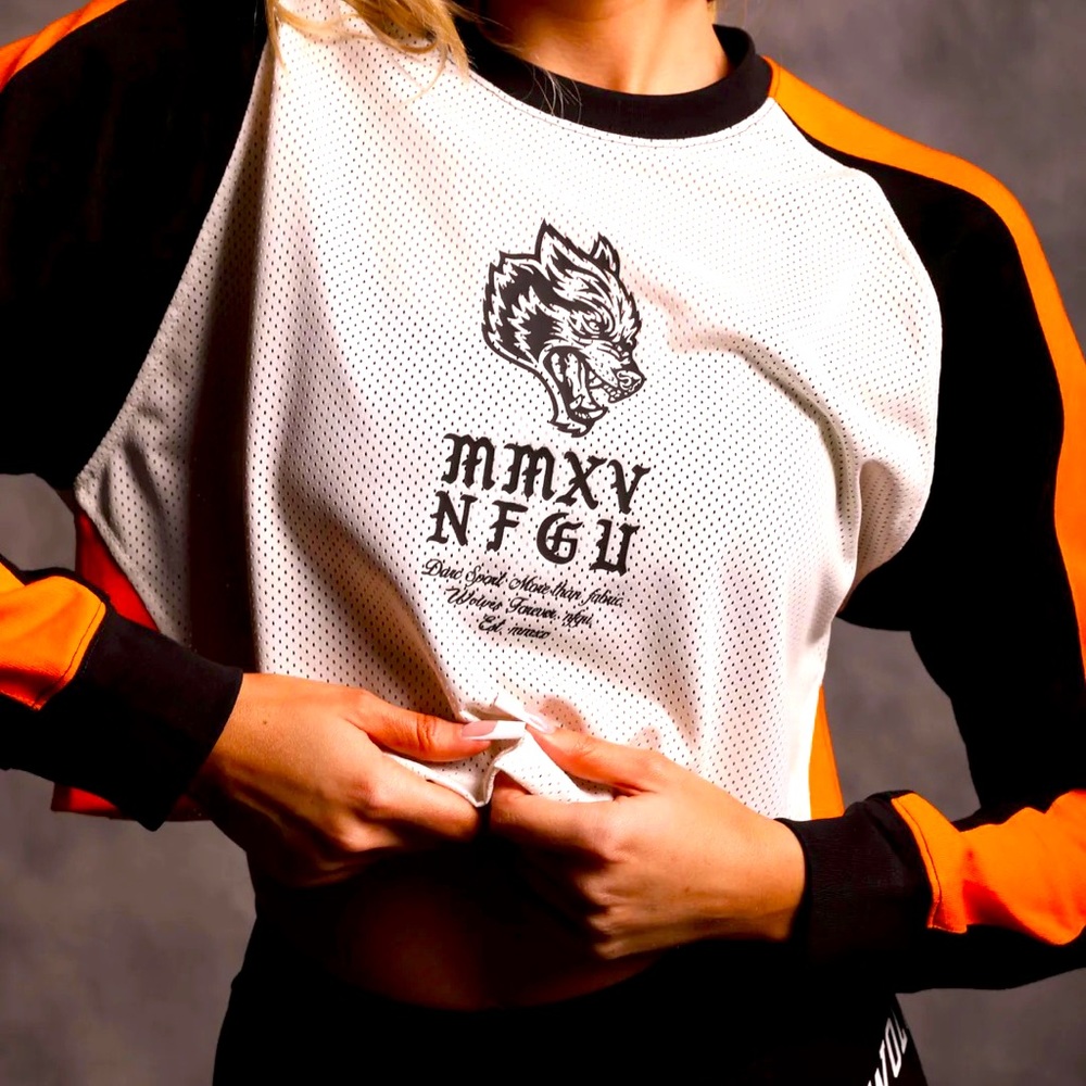 BRAND NEW W/ TAGS SHE MORI MMXV (CROPPED) RACING JERSEY IN CREAM/ORANGE